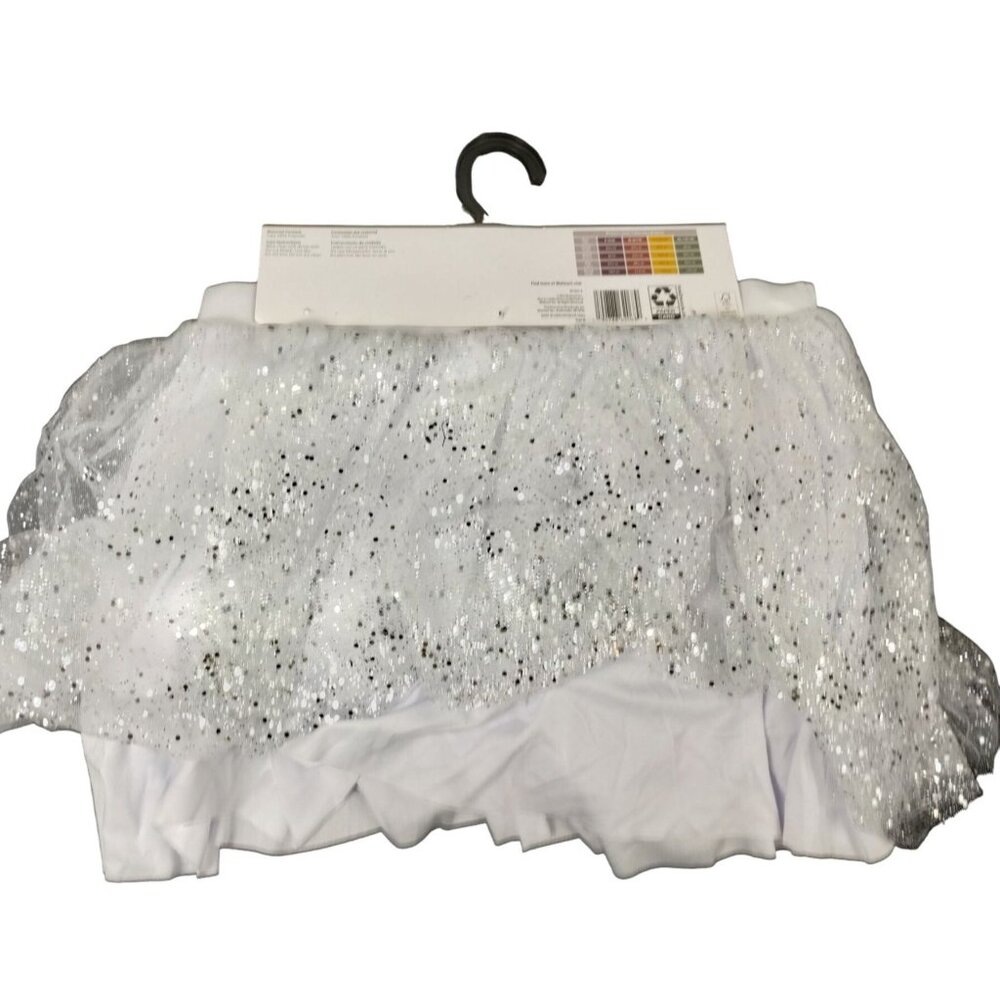 Womens L/XL Celebrate Halloween White Tutu With Silver Glitter